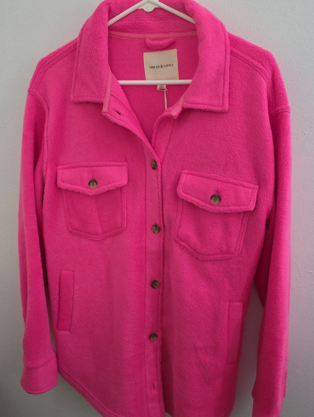 NWT Thread & Supply Bright Pink Fleece Shacket Jacket Sz M